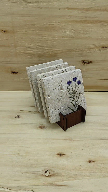 Floral – Doğal Taş Bardak Altlığı 4'lü Set