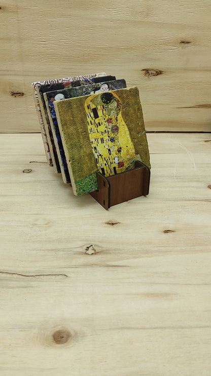 Klimt – Doğal Taş Bardak Altlığı 4'lü Set