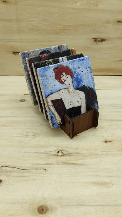 Amedeo Modigliani – Doğal Taş Bardak Altlığı 4'lü Set