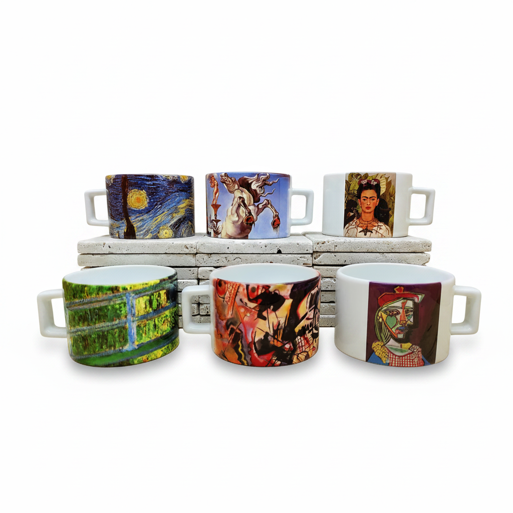 Sanatçılar Serisi – 6'lı Çay/Kahve Fincanı Seti (Dali, Van Gogh, Picasso, Kandinsky, Frida Kahlo, Monet)