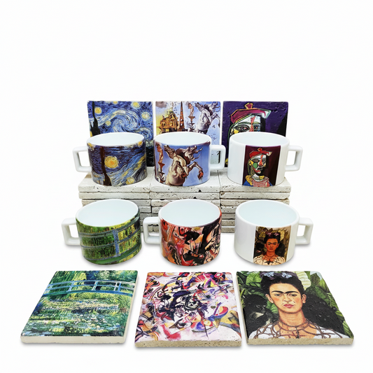 Sanatçılar Serisi – 6'lı Çay/Kahve Fincanı ve Bardak Altlığı Seti (Dali, Van Gogh, Picasso, Kandinsky, Frida Kahlo, Monet)