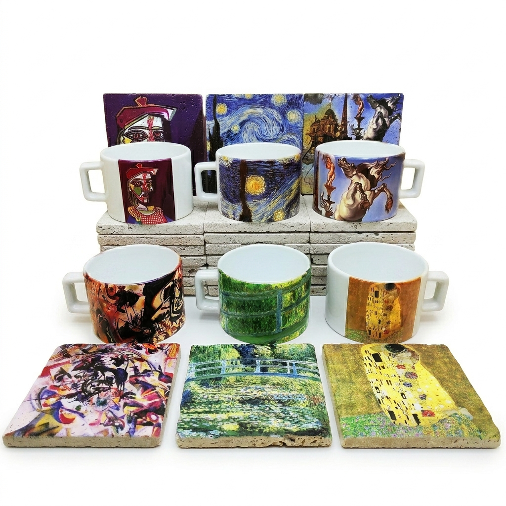 Sanatçılar Serisi – 6'lı Çay/Kahve Fincanı ve Bardak Altlığı Seti (Dali, Van Gogh, Picasso, Kandinsky, Klimt, Monet)