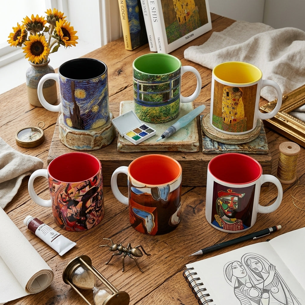 Sanatçılar Serisi – 6'lı İçi Renkli Kupa Seti (Dali, Van Gogh, Picasso, Kandinsky, Klimt, Monet) – görsel 2