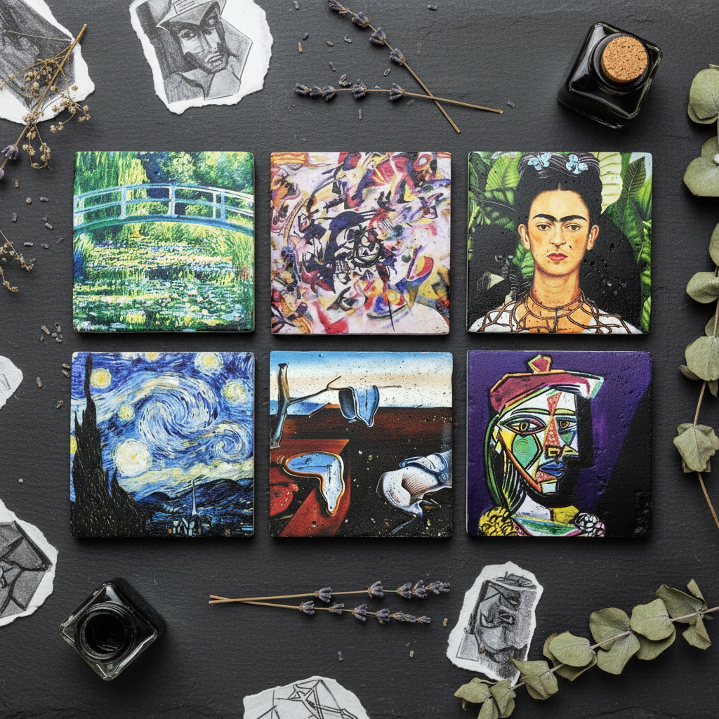 Sanatçılar Serisi – 6'lı İçi Renkli Kupa ve Bardak Altlığı Seti (Dali, Van Gogh, Picasso, Kandinsky, Frida Kahlo, Monet) – görsel 3