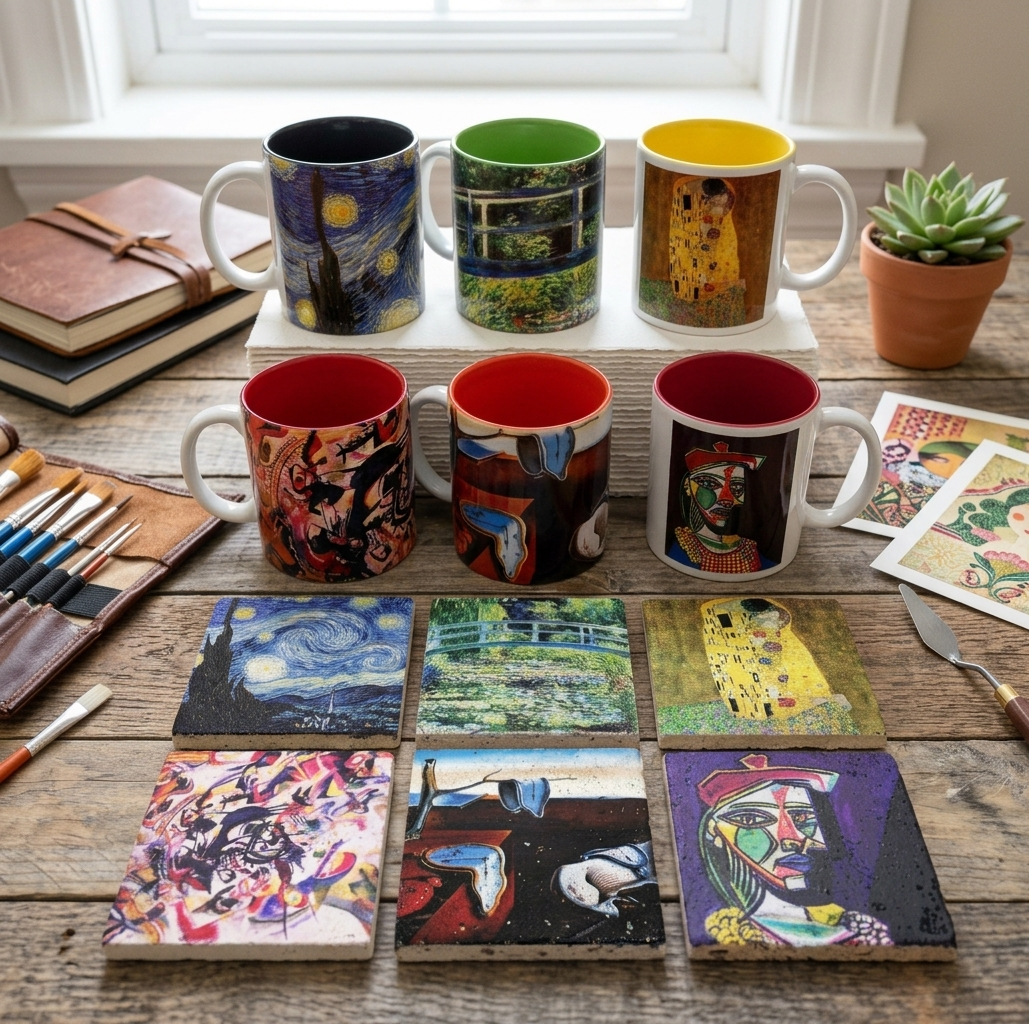 Sanatçılar Serisi – 6'lı İçi Renkli Kupa ve Bardak Altlığı Seti (Dali, Van Gogh, Picasso, Kandinsky, Klimt, Monet) – görsel 2