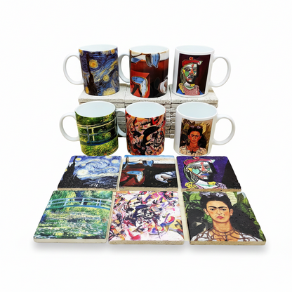 Sanatçılar Serisi – 6'lı Kupa ve Bardak Altlığı Seti (Dali, Van Gogh, Picasso, Kandinsky, Frida Kahlo, Monet)