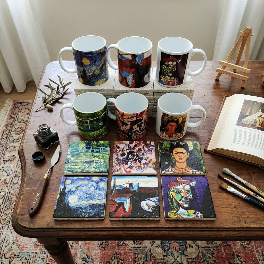 Sanatçılar Serisi – 6'lı Kupa ve Bardak Altlığı Seti (Dali, Van Gogh, Picasso, Kandinsky, Frida Kahlo, Monet) – görsel 2