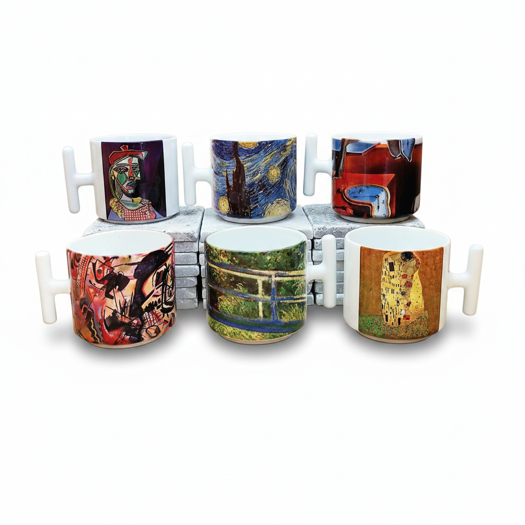 Sanatçılar Serisi – 6'lı T Kulplu Kupa Seti (Dali, Van Gogh, Picasso, Kandinsky, Klimt, Monet)