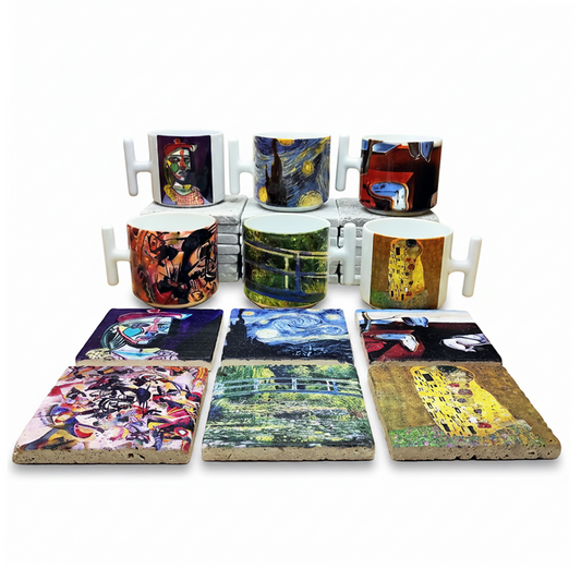 Sanatçılar Serisi – 6'lı T Kulplu Kupa ve Bardak Altlığı Seti (Dali, Van Gogh, Picasso, Kandinsky, Klimt, Monet)