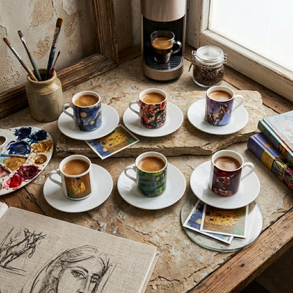Sanatçılar Serisi – 6'lı Türk Kahvesi Fincanı Seti (Dali, Van Gogh, Picasso, Kandinsky, Klimt, Monet) – görsel 2