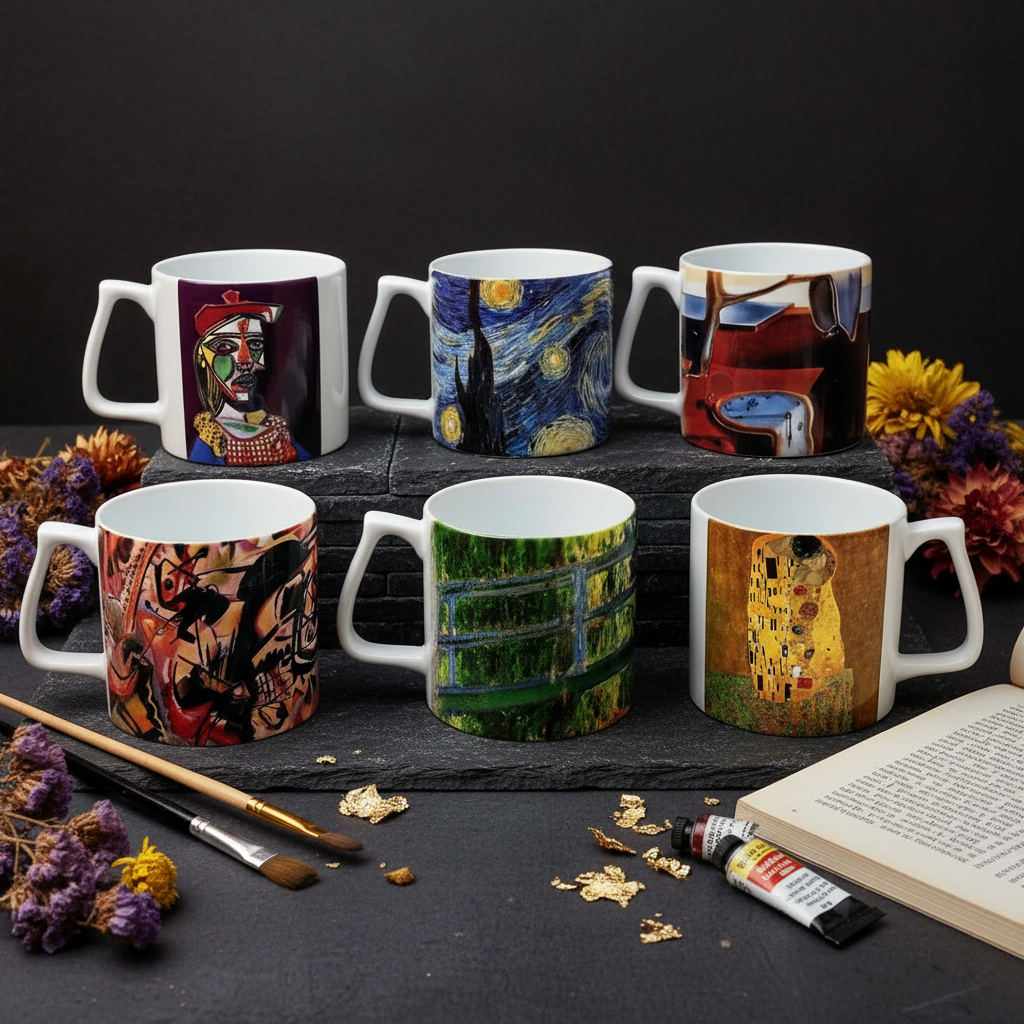 Sanatçılar Serisi – 6'lı Yelken Kulplu Kupa Seti (Dali, Van Gogh, Picasso, Kandinsky, Klimt, Monet) – görsel 3