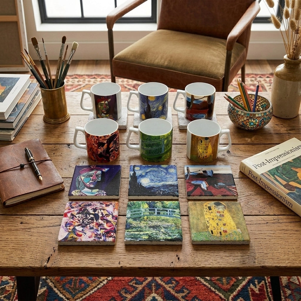 Sanatçılar Serisi – 6'lı Yelken Kulplu Kupa ve Bardak Altlığı Seti (Dali, Van Gogh, Picasso, Kandinsky, Klimt, Monet) – görsel 2
