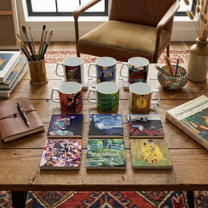 Sanatçılar Serisi – 6'lı Yelken Kulplu Kupa ve Bardak Altlığı Seti (Dali, Van Gogh, Picasso, Kandinsky, Klimt, Monet) – görsel 2