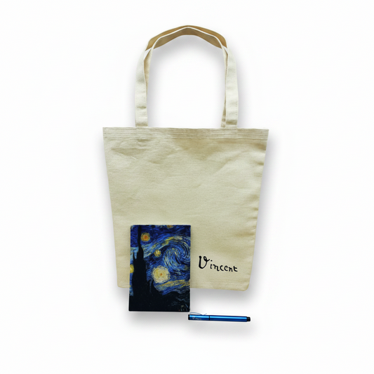 Van Gogh – Yıldızlı Gece (The Starry Night) Defter, Kalem ve Kanvas Çanta Seti