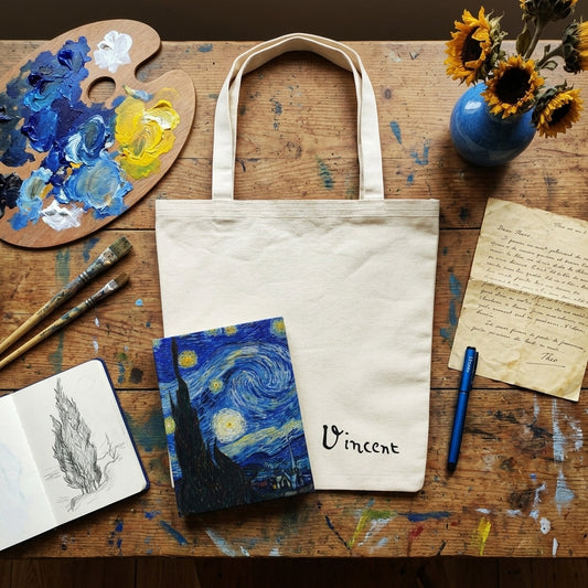 Van Gogh – Yıldızlı Gece (The Starry Night) Defter, Kalem ve Kanvas Çanta Seti – görsel 2