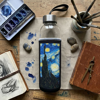 Van Gogh – Yıldızlı Gece (The Starry Night) Kılıflı Cam Matara 500 ml – görsel 4