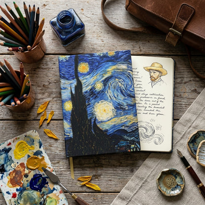 Van Gogh – Yıldızlı Gece (The Starry Night) Kumaş Kapaklı Defter 14x20 cm – görsel 3
