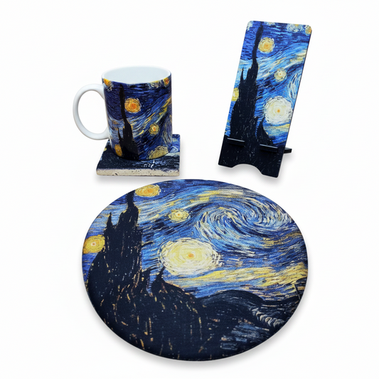 Van Gogh – Yıldızlı Gece (The Starry Night) Kupa, Bardak Altlığı, Mouse Pad ve Telefon Standı Seti