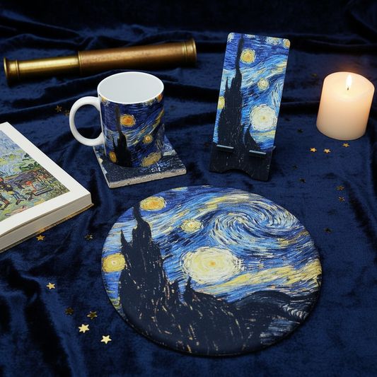 Van Gogh – Yıldızlı Gece (The Starry Night) Kupa, Bardak Altlığı, Mouse Pad ve Telefon Standı Seti – görsel 2