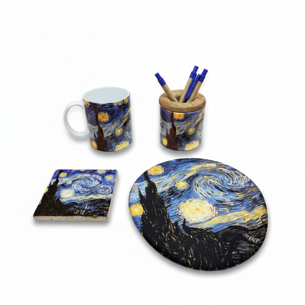 Van Gogh – Yıldızlı Gece (The Starry Night) Kupa, Mouse Pad, Bardak Altlığı ve Kalemlik Seti