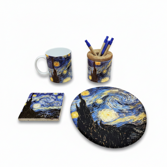 Van Gogh – Yıldızlı Gece (The Starry Night) Kupa, Mouse Pad, Bardak Altlığı ve Kalemlik Seti