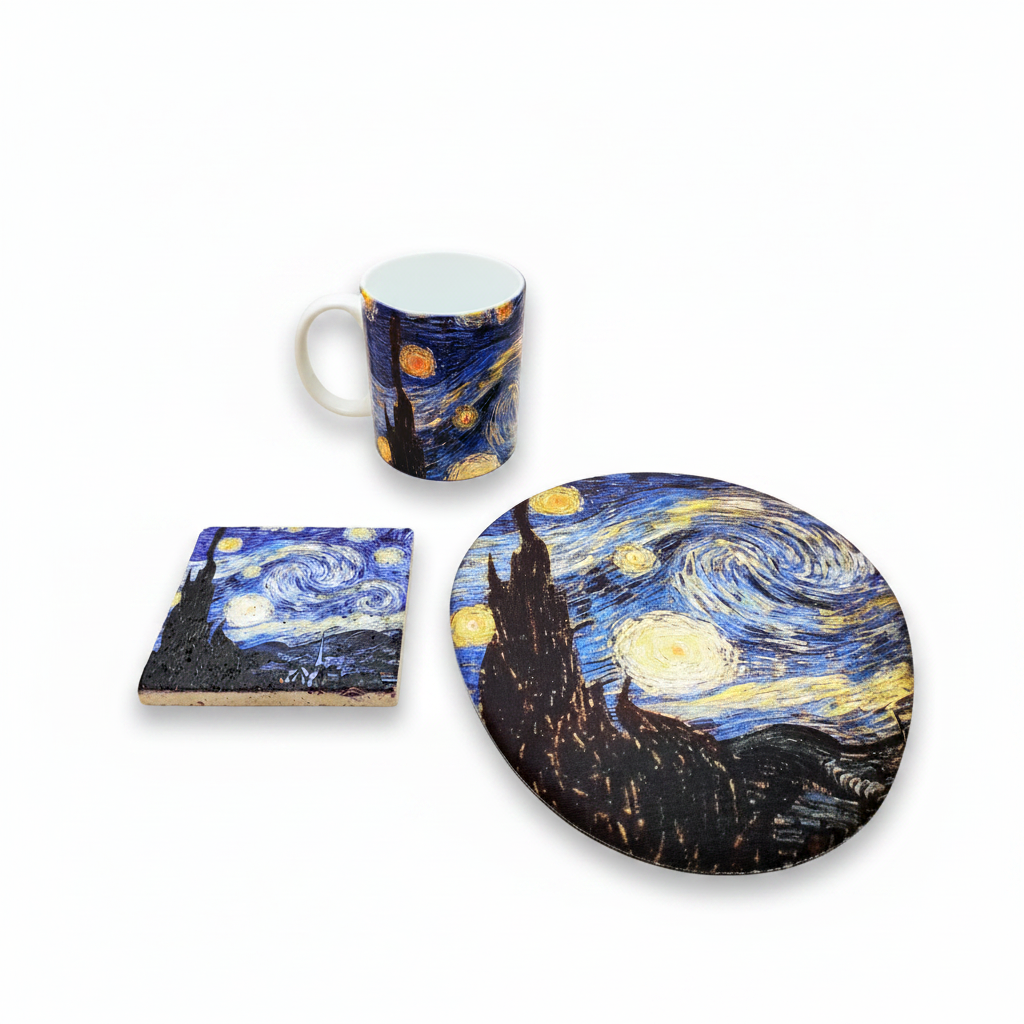 Van Gogh – Yıldızlı Gece (The Starry Night) Kupa, Mouse Pad ve Bardak Altlığı Seti