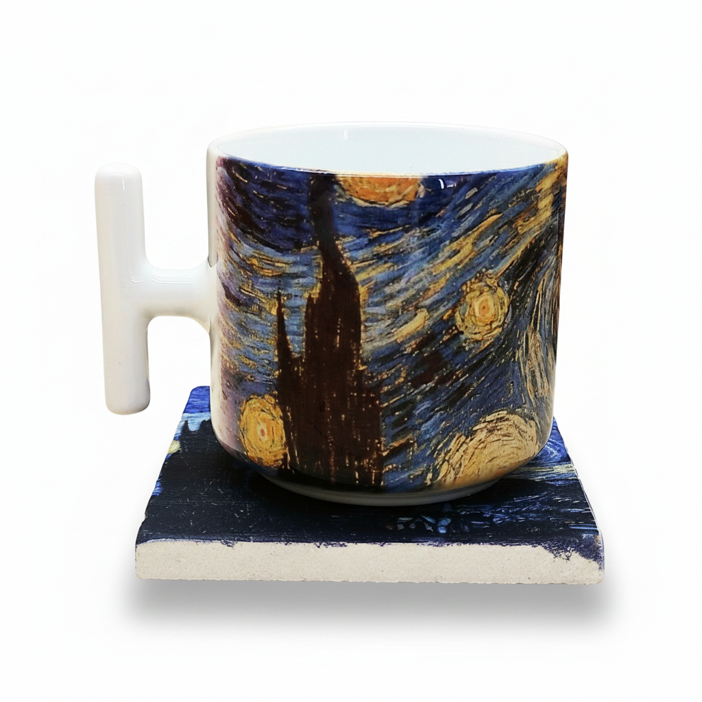 Van Gogh – Yıldızlı Gece (The Starry Night) T Kulplu Kupa ve Bardak Altlığı Seti